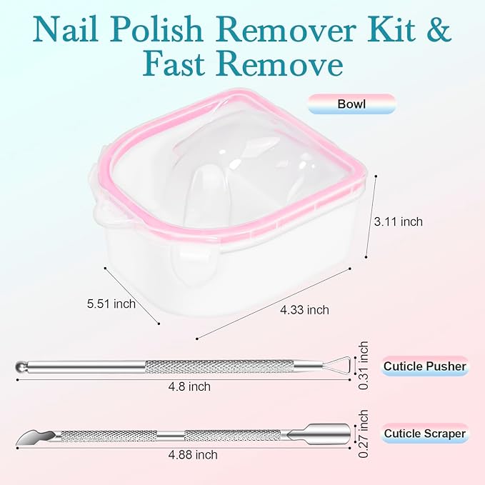 4 Pcs Soak Off Bowl Manicure Bowl, Double Layer Soaking Bowl, Nail Soaking Tray Soak Off Acrylic Nail Remover Dip Powder Acetone Removal Kit, Cuticle Pusher, Cuticle Peeler