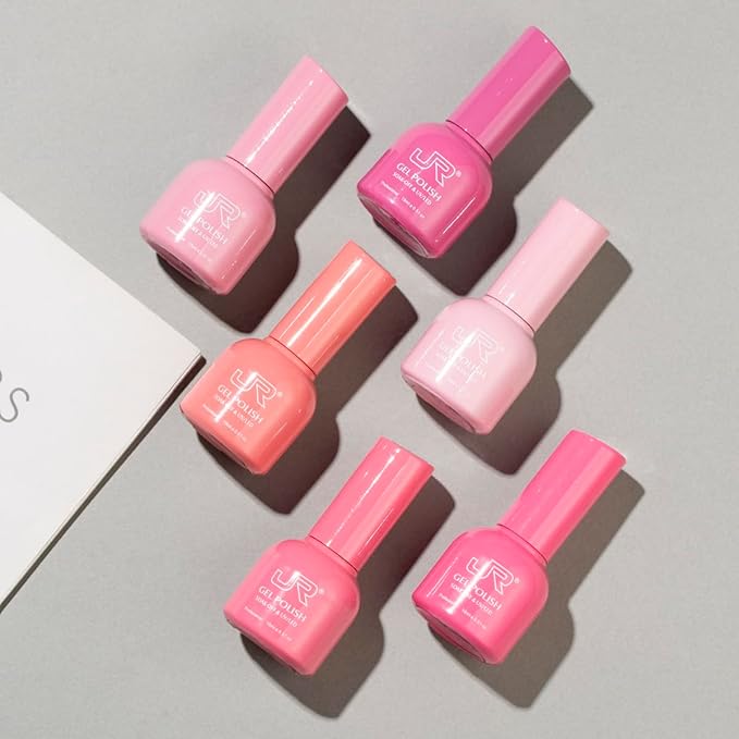 JR 15ml 6 Pcs Gel Nail Polish Set Colorful Collection Pink Nail Polish Kit Soak off UV Gel Polish Manicure Nail Salon for Women (137H, 15ml)