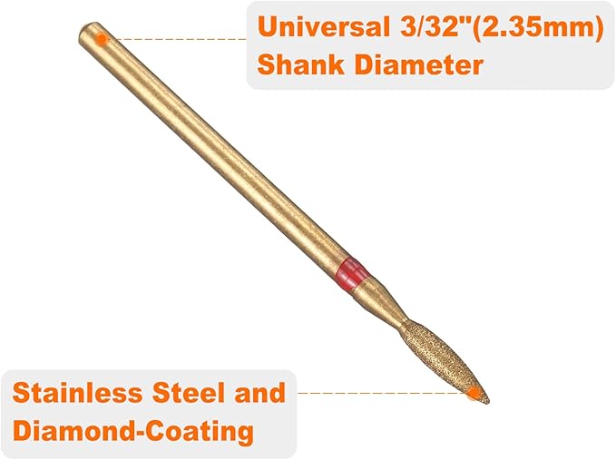 HARFINGTON 8pcs 200-230 Grits Diamond Grinding Bit 2.2mm Oval Head 2.35mm Shank 9mm Length Titanium Plated Stone Sanding Drill Bits Rotary Tool for Nails Grinding Polishing