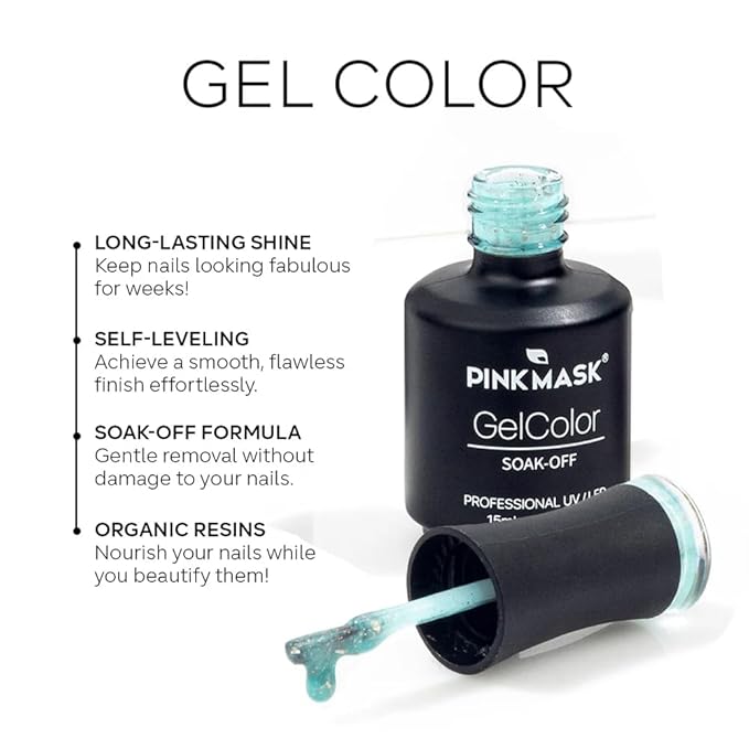 PINK MASK Gel Color Nail Polish Frosty - Col. Festive 15ml / o.5 oz - UV/LED Gel Polish, Non Wipe, Long Lasting, Soak Off Formula