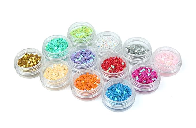 Nail Art Glitter Sequins Five Star Acrylic UV Gel False Tips Decoration 12 Pots