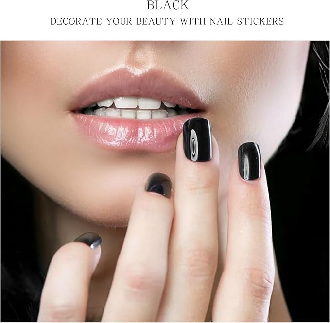 JMEOWIO Semi Cured Gel Nail Strips Black Gel Nail Stickers Nails Art Design Decoration Accessories