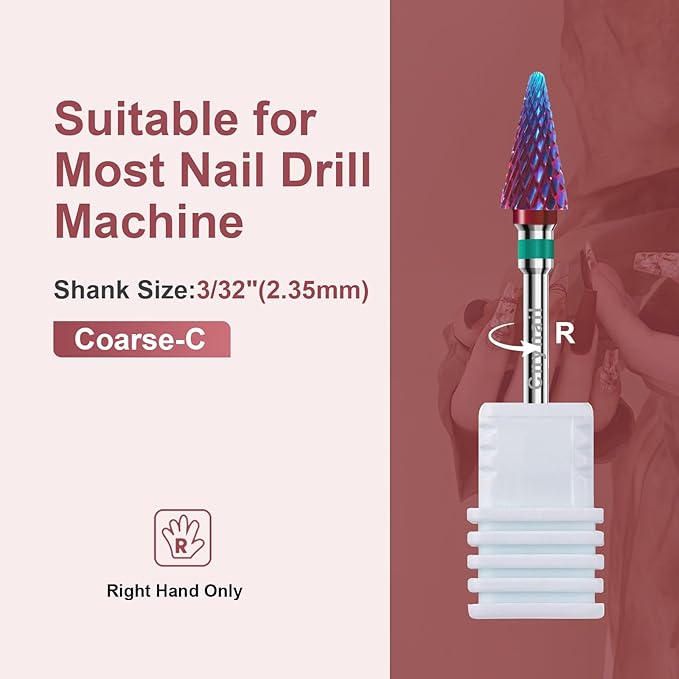 3/32" 2PCS Clean Umberllas Bits Coarse Grit Carbide Cuticle Cleaner Bit for Electric Nail Drills – Professional Manicure Tool for Nail Salons and Home Use (C Grit. Purple)