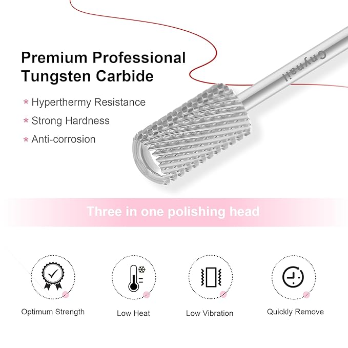 3/32" Large Barrel Smooth Round Top Tungsten Carbide Nail Drill Bit Safety Bit for Gel & Acrylic Removal, 2-Way Rotating Efile Tip, Salon Electric File Accessory (C Grit, Silver)