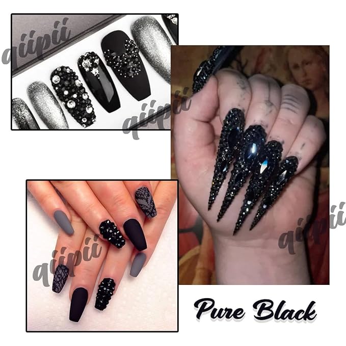 4080Pcs Black Nail Rhinestones Multi Shapes Flatback Jet Black Gems for Nails Round Beads K9 Glass Nail Crystals Stones Diamonds jewels Nail Art Supplies Charms for Nail Face Eyes Makeup Crafts
