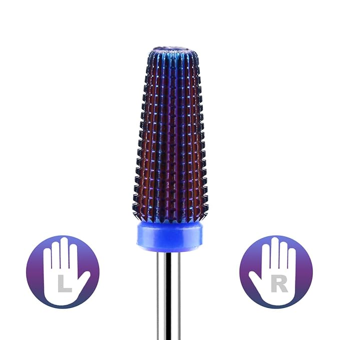 Lavinda 5 in 1 Medium Grit Nail Drill Bit Multi-Function Carbide for Acrylic Fill Cuticle Work Gel Removal Left Right Handed Nail Tech Essential 3/32" (Medium, Purple)