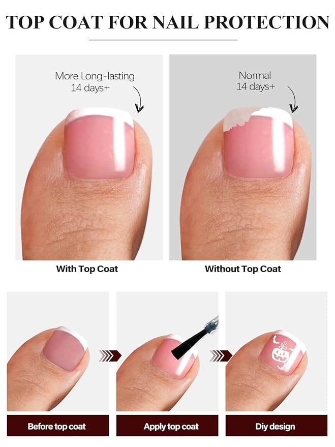 EBANKU 52Pcs Semi-Cured Gel Strips for Toes, Real Polish Sticker, Long-Lasting French Manicure Stickers, Salon Nails at Home, Requires UV Light With Nail File & Stick
