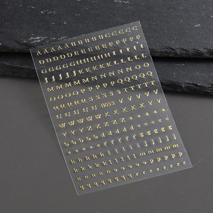 Letters Nail Art Stickers English Alphabet Nail Decals, 4 Sheets 3D Self-Adhesive Metallic Gold Silver Laser Rose Gold Alphabet Design Nail Art Supplies Manicure Decoration for Women Girls