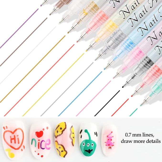 Nail Art Graffiti Pen Set 12Pcs Waterproof Painting Marker Pen Black White Drawing Gel Liners Quick Dry Dotting Pen Nails Professional Material For Manicure
