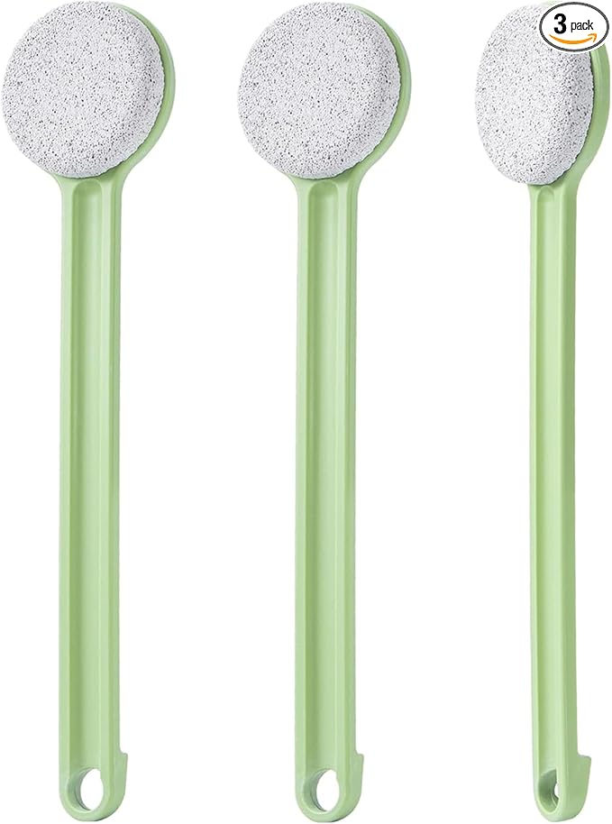 Pumice Stone for Feet with Long Handle 14", 3 Pcs Hard Skin Callus Remover, Scrubber and Exfoliator for Dead Dry Skin, Softer & Smoother Feet, Pedicure Tool (Straight) Green