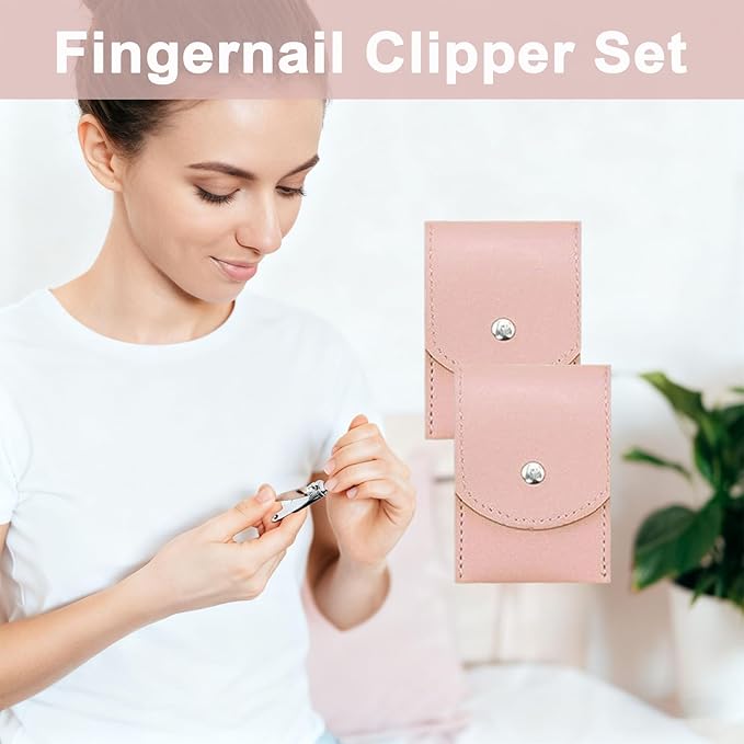 24 Sets Travel Manicure Set Professional Nail Clipper Kit Bulk,4 in 1 Adult Stainless Steel Travel Manicure Kit with Case Individually Wrapped Nail Clippers Bulk for Homeless,Hotel,Charity（Pink）