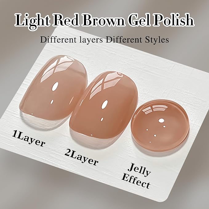 Double Rhythm Gel Polish 15ML Jelly Sheer Pastel Light Milky Color Pearl White Bottle 1 PC 0.5 OZ Full Size Nail Art Salon at Home (Light Brown-D1529)