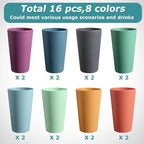 HEYCOME Set of 16 Wheat Straw Cups, Reusable Plastic Cups Sets, Water Glasses - Image 3