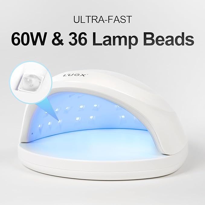 L'UGX Rechargeable UV LED Nail Lamp, 60W Nail Lamp Professional Nail Dryer with 4 Timer Setting, UV Light for Gel Nails, Perfect for Salon & Home