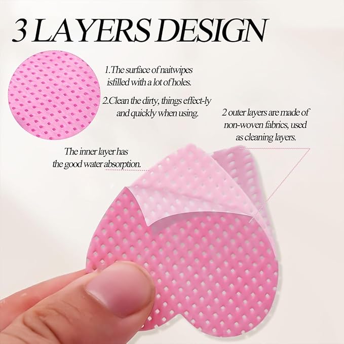 600PCS Lint Free Nail Wipes with 100ml Empty Press Pump Bottle,Gel Polish Remover Clean Cotton Pads and Acetone Dispenser,Non-Woven Fabric Eyelash Glue Wipes Paper with Refillable Bottle for Nail Art