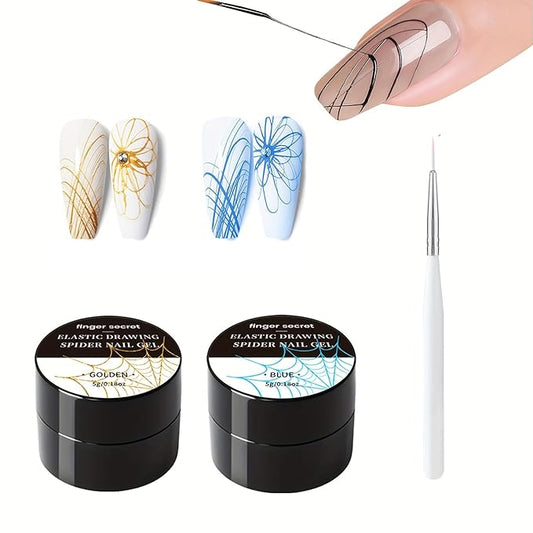 5g/0.18oz Spider Gel Kit for Nails, Spider Design for Art Wire Drawing Nail Gel for Line with Brushes for Nail Art (Gold Blue)