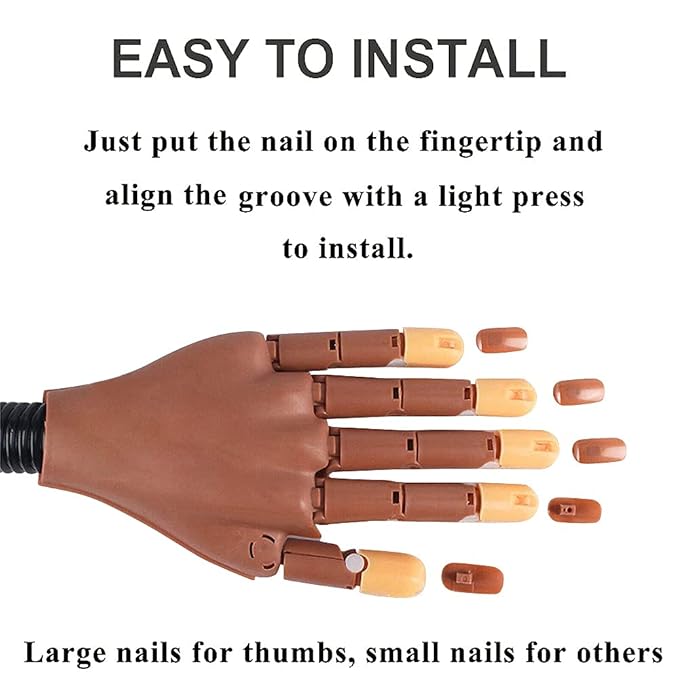 Practice Hand for Acrylic Nails, Flexible Fake Manican Hands Kit for Nails Training Practice, Movable Nail Maniquin Hand with 200PCS Nail Tips, Nail Art Clipper