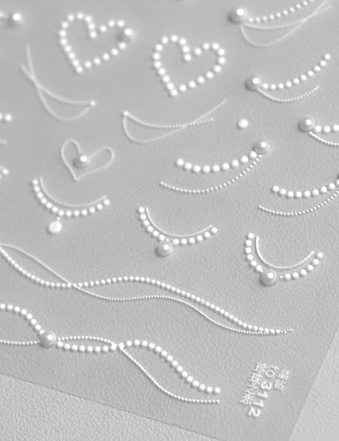 Rhinestones Pearls Nail Stickers 5D Embossed – Premium Salon-Quality Nail Charm Accessories, Easy Application & Self-Adhesive Pearl Chains for DIY Manicure, Nail Art, Press on, Home or Salon Use