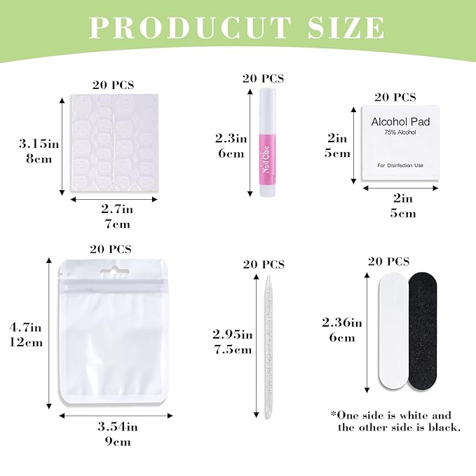 Press On Nail Tool Kit with Everything, Bebbtiy Press On Nail Prep Tool Kit Disposable Manicure Kit with Nail File, Nail Glue, Prep Pads, Adhesive Nail Tabs, Wood Stick, Packaging Bag (20pcs-white)