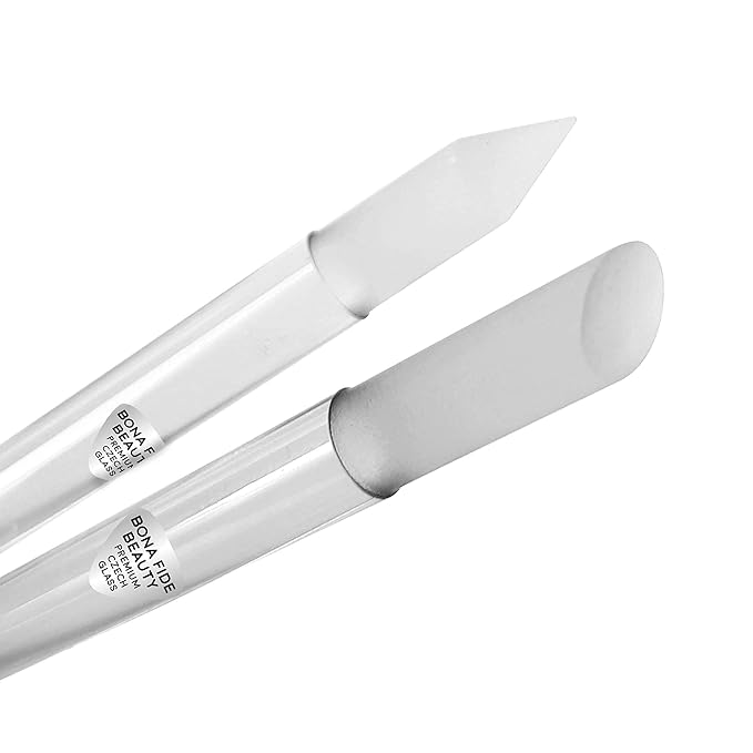 Bona Fide Beauty Glass Cuticle Pusher Set of 2 Manicure Nail Care Tools, 2PC Premium Clear Glass Manicure Sticks