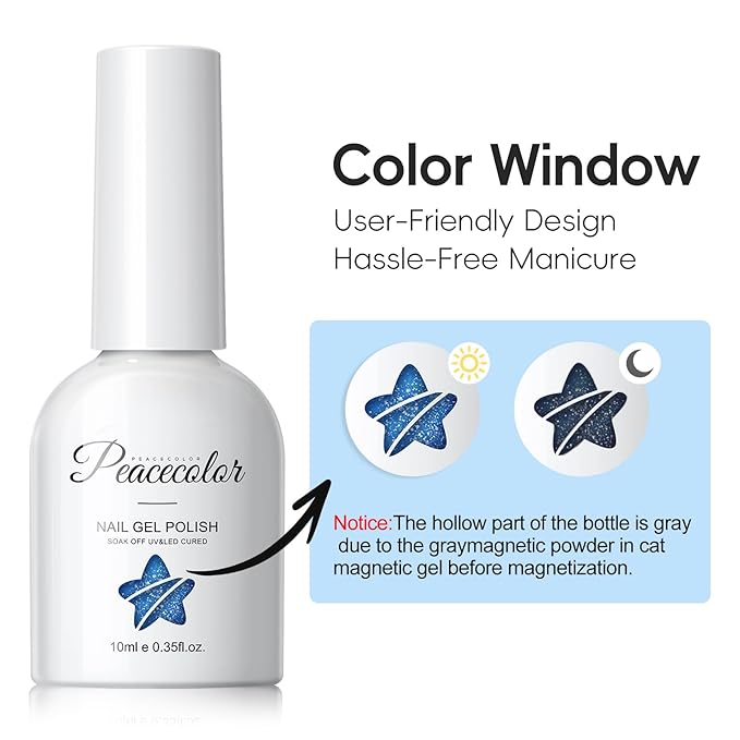 PEACECOLOR Cat Eye Gel Nail Polish Set, Blue Green Purple Red Neon 6 Colors Magnetic Jelly Gel Polish Colors Women Home Salon DIY Nail Art Design