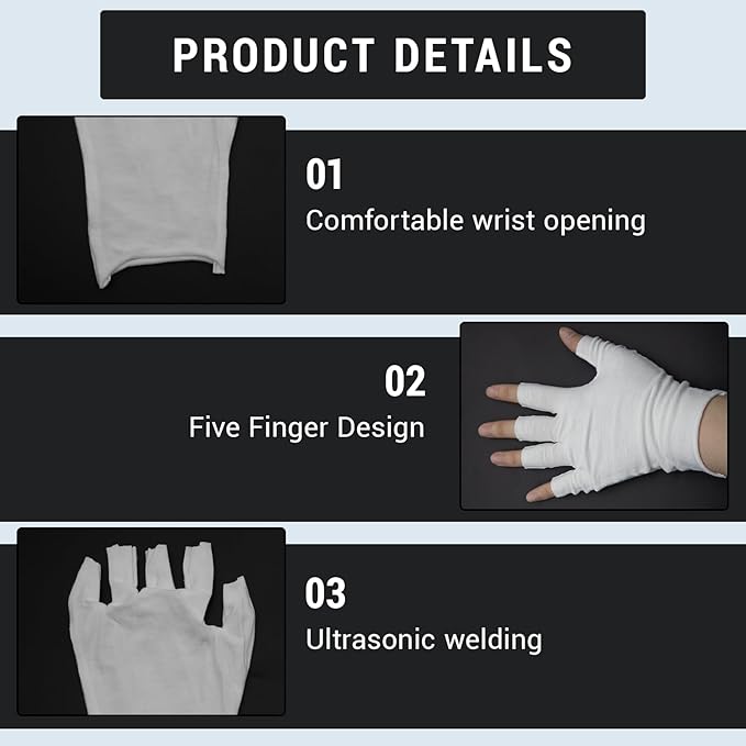 12 Pairs Black Cotton Fingerless Gloves Moisturizing Night, Uv Sun Protection Gloves for Driving (White)