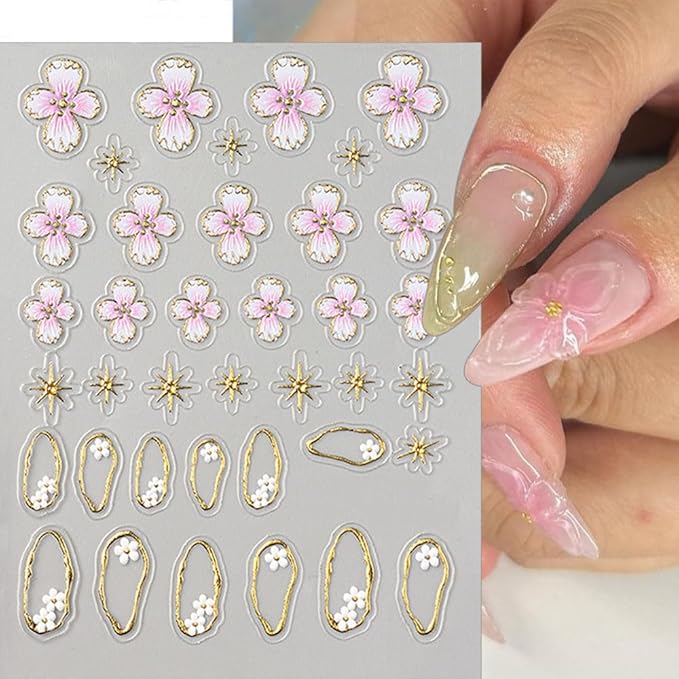 6 Sheets Flower Nail Art Stickers, 5D Embossed Hawaiian Floral Nail Decals 3D Self-Adhesive Hibiscus Tropical Floral Summer Spring Stickers for Women Girls DIY Manicure Decorations
