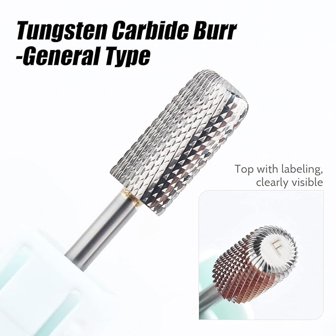 QUNZHAO Nail Drill Bits Dust proof bit Tungsten Steel Fast remove Acrylic or Hard Gel 3/32" Shank - Manicure, Nail Art, Drill Machine (Fine-F, Silver)