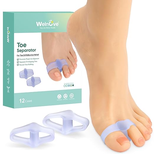 Welnove Pack of 12 Bunion Corrector, Toe Separators with 2 Loops, Big Toe Spacer Suitable for Bunion and Overlapping Toe (Violet)