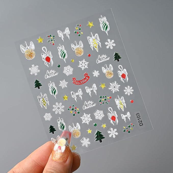 Christmas Nail Art Stickers Decals Crystal Ball Snowflake Nail Decals 3D Self-Adhesive Xmas Nail Art Supplies 6PCS Snowman Holly Leaf Santa Claus Bow Xmas Nails Design Manicure Slider for Women Girls