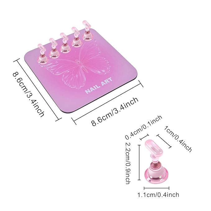 Nail Stand Brush Set, Magnetic Stands with Metal Base Art Palette, Reusable Nail Tips Display Practice Acrylic Holder with 200pcs Sticky Tabs and Tools for Home DIY Salon Supplies-Pink