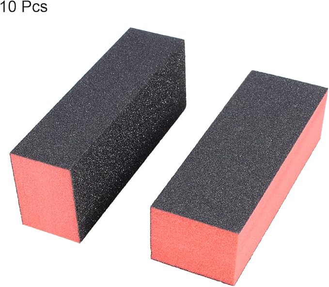 uxcell Sponge Nail File and Buffer Set, 4 Way Nail Buffer Sanding Block Manicure File Polishing Smooth Tool Kits, 10 PCS Nail Buffing Grinding Polisher File for Salon Home Use, Black Red