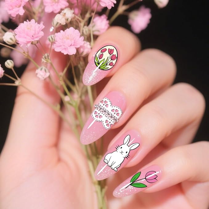 PH PandaHall 5pcs Easter Nail Stamp Plate Cute Bunny Chick Nail Art Template Easter Eggs Nails Image Plates Mushroom Spring Manicures Art Template for Women Holiday Manicure DIY Designs Decorations