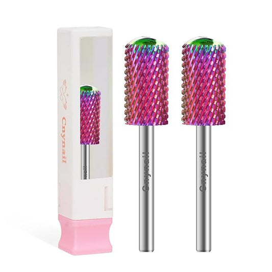 3/32" 2PCS Large Barrel Smooth Round Top Tungsten Carbide Nail Drill Bit Safety Bit for Gel & Acrylic Removal, 2-Way Rotating Efile Tip, Salon Electric File Accessory (C Grit, Multicolor)