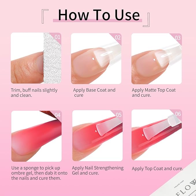 Finger Secret 8 Colors Ombre Gel Pat Nail Polish Set,Ombre Pigment for Nails,Gradient Painting Gel with 50Pcs Nail Sponges for 3D Gels Nail Art can be Painted in Salon or Home Use
