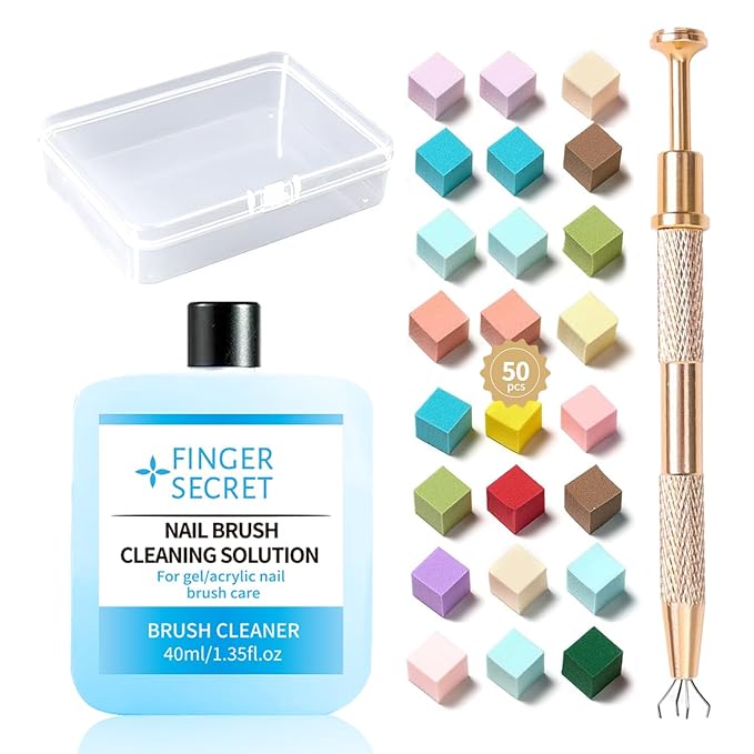 Nail Sponges Set for Ombre Gel,Nail Art Tools Set-50Pcs Colorful Nail Sponges With Gold Grabbing Pen Transparent Plastic Storage Box Cleaning Solution Used to Store Nail Art Tools