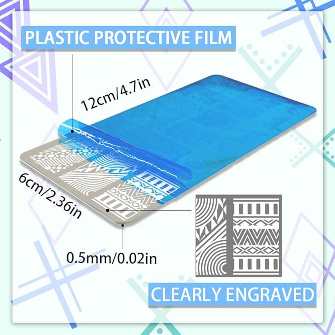 PH PandaHall 5pcs Nail Art Stamping Plate, Abstract Geometric Texture Nail Stamper Line Pattern Nail Stamping Plate Print Nail Stencils Stainless Steel Nail Image Plates for Nail Art Design