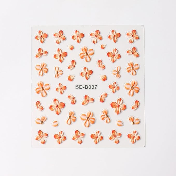 2Pcs Thanksgiving Nail Stickers Fall Decals for Nail Art Orange Flowers Nail Design White Flowers Nails Supplies 5D Embossed Yellow Flower Nials Acrylic Accessories for Women DIY Manicure Decoration