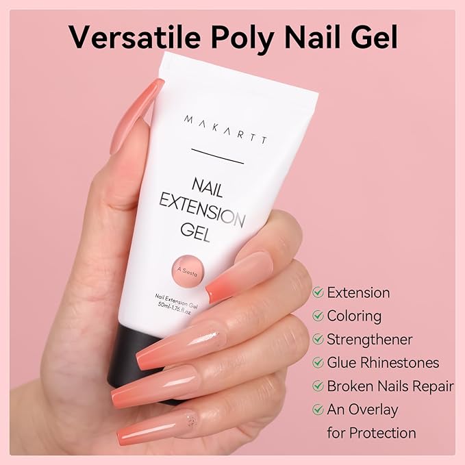 Makartt Poly Nail Gel, 50ML Nude Nature Builder for Nail Extension Elegant All Season Gel Color for 3D Molding Gel Nail Strengtheners-Long-Lasting Supplies for DIY Salon Quality-A Siesta