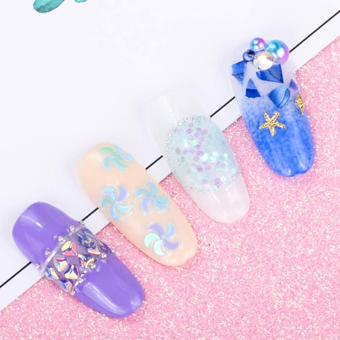 Nail Art Flakes 3D Shiny Acrylic Glitter Sequin Decoration Sparkles DIY Charms Mermaid Pearl 12 Pots
