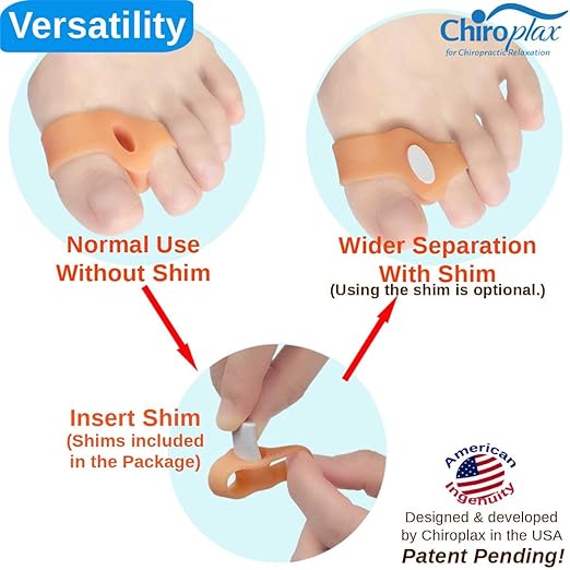 Chiroplax Bunion Corrector Pads Silicone Big Toe Separator Straightener Spacer for Women & Men Hallux Valgus Pain Relief Sleeve Cushion Splint Protector (4 Pads w/Shims - Medium)