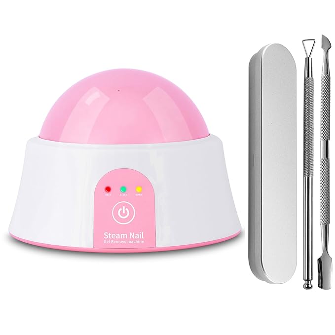 Soak off Bowl, Electric Nail Soaking Bowl Manicure Nail Soaker Nail Polish Remover Machine with Silver Cuticle Pusher for Dip Powder Acrylic Nails Gels, Pink-White