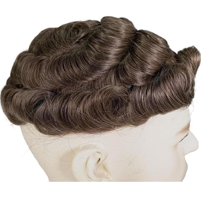 Human Hair Toupee for Men 10x8 Inch,European Human Hair Lace Front Natural Hairline Hair Pieces with 0.06mm Thin Skin PU V-looped Men's Hair Replacement System (#7 color,100% human hair)