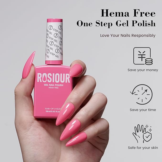 HEMA and TPO Free Pink Gel Nail Polish Spring Summer Colors, 18 ML One Step Gel Nail Polish 3-in-1 Bright Pink Gel Polish Pastel Colors for Women Gift, Soak Off U V Gel Nail Manicure Salon DIY