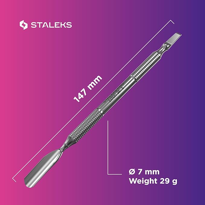 Staleks Pro Manicure Pusher Expert 30 Type 5 – Rounded Wide Pusher and Straight Blade – Stainless Steel – Professional Cuticle Tool