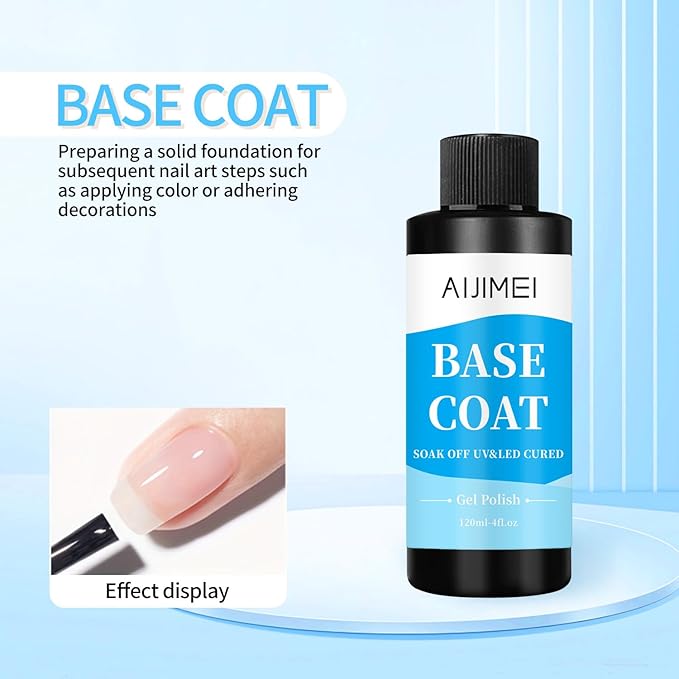 AIJIMEI 120ml Base Coat Quick Dry Basecoat for Nails 4oz For Base Coat Gel Nail Polish for Nail Art Salon Home DIY LongLasting