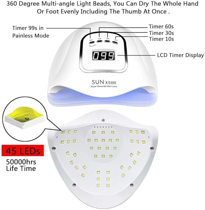 UV LED Nail Lamp 150W, Professional Nail Dryer Gel Polish Light, UV Nail Light with 4 Timer Setting, Nail Polish Curing Gel LED Dryer, Professional Nail Art Tools with Automatic Sensor (X5)