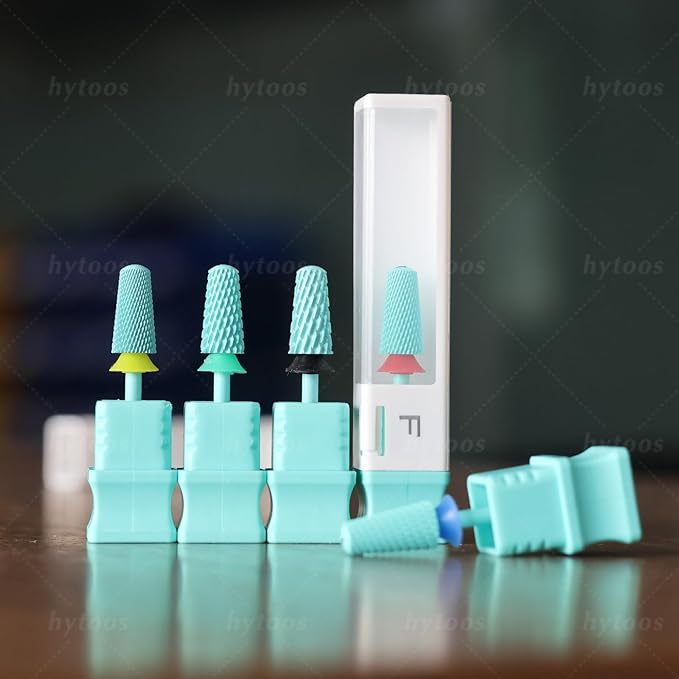 Safety Tapered Nail Drill Bits, Green Coated Tungsten Carbide Rounded Barrel Nail Bit for Soft Gel & Base Removal, Manicure Tools Pro Electric File Drill Accessories, F
