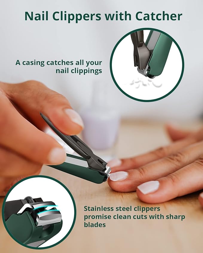Nail Clipper Set 2 Pack, Heavy Duty Toenail Clippers for Thick Toenails and Sturdy Finger Nail Clippers with Catcher, Ultra Sharp Stainless Steel Nail Cutter Nail Clippers for Men Women Adult