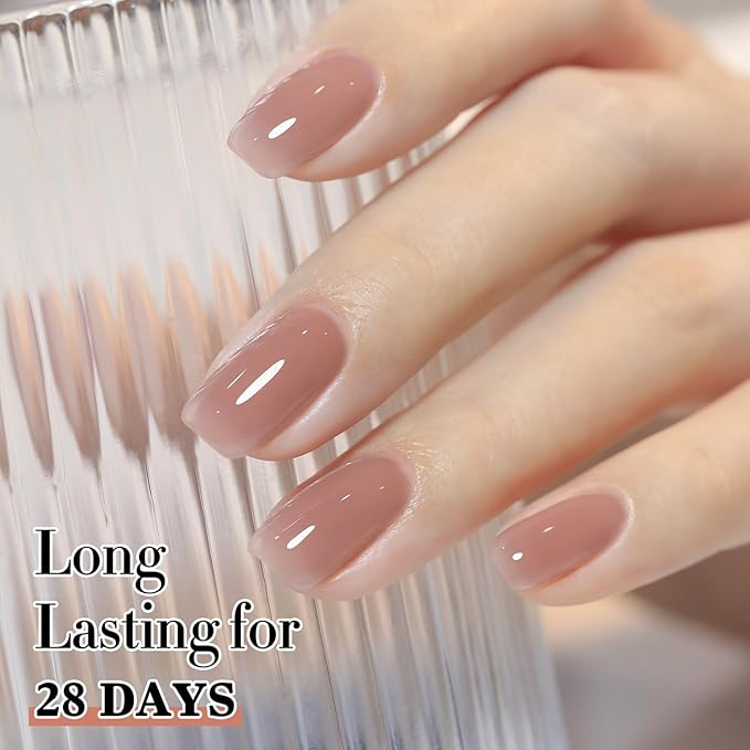 Double Rhythm Gel Polish 15ML Jelly Sheer Pastel Light Milky Color Pearl White Bottle 1 PC 0.5 OZ Full Size Nail Art Salon at Home (Dark Nude-D1493)